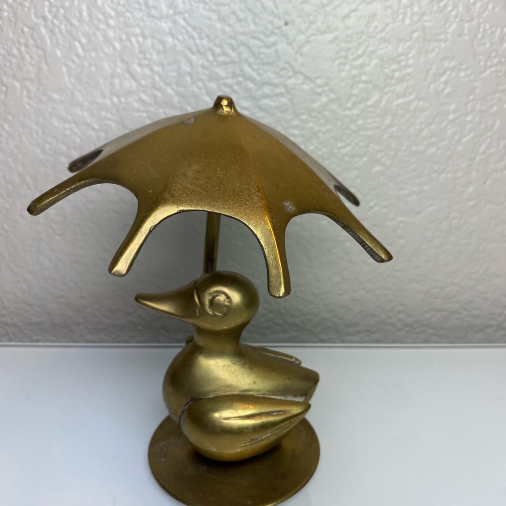Vintage Duck with Umbrella Brass Figurine Made in India - Picture 2 of 16